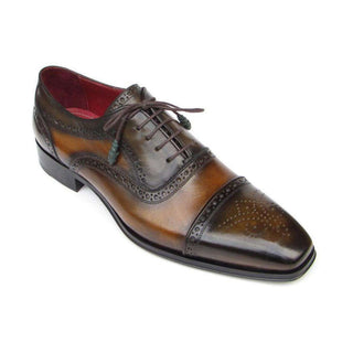 Paul Parkman Handmade Shoes Men's Handmade Shoes Captoe Camel Olive Oxfords (PM5232)-AmbrogioShoes