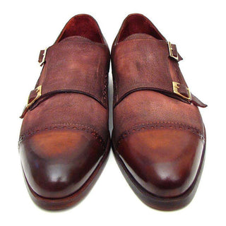 Paul Parkman Handmade Shoes Men's Handmade Shoes Captoe Double Monkstraps Suede Antique Brown Loafers (PM4025)-AmbrogioShoes