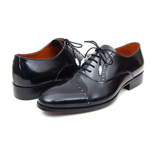 Paul Parkman Handmade Designer Shoes Men's Handmade Designer Shoes Captoe Leather Dress Designer Shoes Black Oxfords (PM4027)-AmbrogioShoes