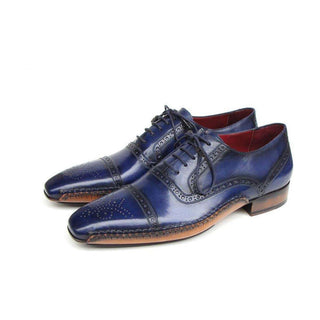 Paul Parkman Handmade Designer Shoes Men's Handmade Designer Shoes Captoe Leather Navy Oxfords (PM4026)-AmbrogioShoes