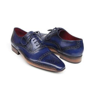 Paul Parkman Handmade Designer Shoes Men's Handmade Designer Shoes Captoe Leather Navy Oxfords (PM4026)-AmbrogioShoes