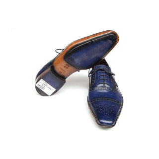 Paul Parkman Handmade Designer Shoes Men's Handmade Designer Shoes Captoe Leather Navy Oxfords (PM4026)-AmbrogioShoes