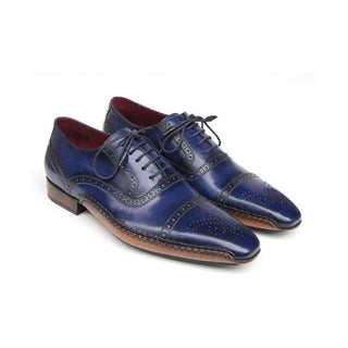 Paul Parkman Handmade Designer Shoes Men's Handmade Designer Shoes Captoe Leather Navy Oxfords (PM4026)-AmbrogioShoes