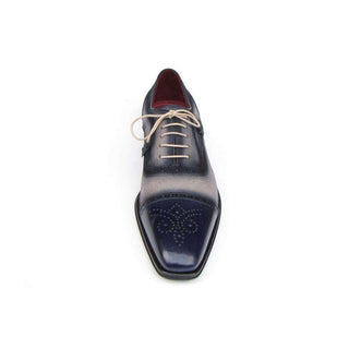 Paul Parkman Handmade Designer Shoes Men's Handmade Designer Shoes Captoe Navy Beige Oxfords (PM5223)-AmbrogioShoes