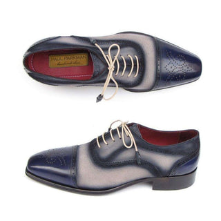 Paul Parkman Handmade Shoes Men's Handmade Shoes Captoe Navy Beige Oxfords (PM5223)-AmbrogioShoes