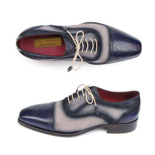 Paul Parkman Handmade Designer Shoes Men's Handmade Designer Shoes Captoe Navy Beige Oxfords (PM5223)-AmbrogioShoes