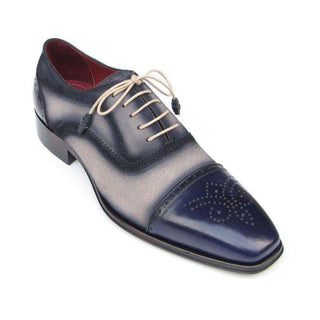 Paul Parkman Handmade Designer Shoes Men's Handmade Designer Shoes Captoe Navy Beige Oxfords (PM5223)-AmbrogioShoes