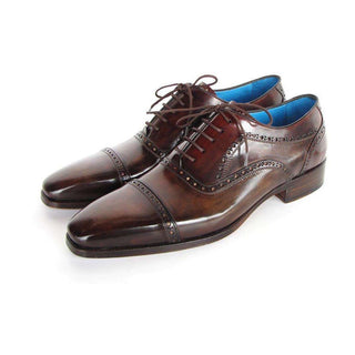 Paul Parkman Handmade Shoes Men's Handmade Shoes Captoe Oxfords Hand-Painted Leather Anthracite Brown Oxfords (PM4017)-AmbrogioShoes