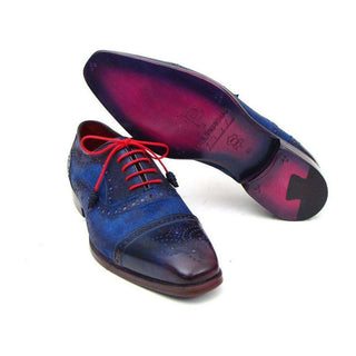 Paul Parkman Handmade Designer Shoes Men's Handmade Designer Shoes Captoe Suede Blue Oxfords (PM5226)-AmbrogioShoes