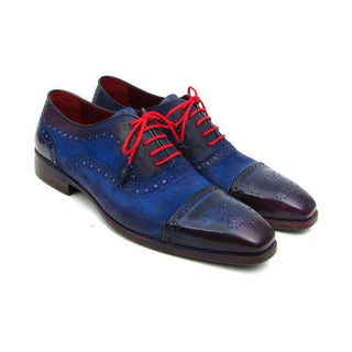 Paul Parkman Handmade Shoes Men's Handmade Shoes Captoe Suede Blue Oxfords (PM5226)-AmbrogioShoes