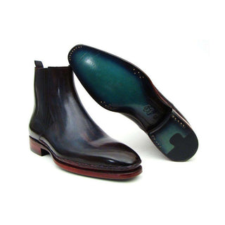Paul Parkman Handmade Shoes Men's Handmade Shoes Chelsea Navy Burgundy Boots (PM5233)-AmbrogioShoes