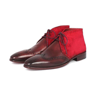 Paul Parkman Handmade Designer Shoes Men's Handmade Designer Shoes Chukka Bordeaux Boots (PM4014)-AmbrogioShoes