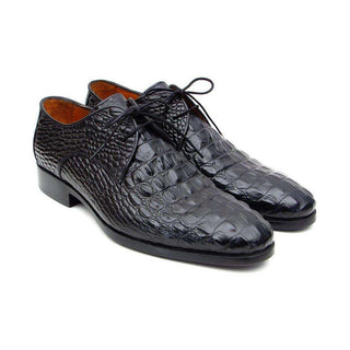 Paul Parkman Handmade Shoes Men's Handmade Shoes Crocodile Embossed Calfskin Derby Black Oxfords (PM4008)-AmbrogioShoes