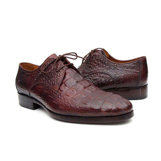 Paul Parkman Handmade Shoes Men's Handmade Shoes Crocodile Embossed Calfskin Derby Brown / Bordeaux Oxfords (PM4010)-AmbrogioShoes