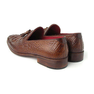 Paul Parkman Handmade Shoes Men's Handmade Shoes Crocodile Embossed Calfskin Tassel Brown Loafers (PM4013)-AmbrogioShoes