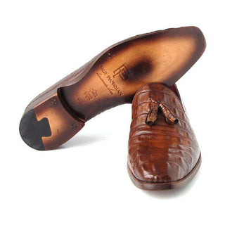 Paul Parkman Handmade Shoes Men's Handmade Shoes Crocodile Embossed Calfskin Tassel Brown Loafers (PM4032)-AmbrogioShoes
