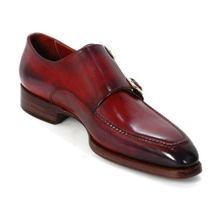 Paul Parkman Handmade Shoes Men's Handmade Shoes Double Monkstrap Black Burgundy Loafers (PM5236)-AmbrogioShoes