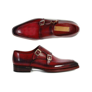 Paul Parkman Handmade Shoes Men's Handmade Shoes Double Monkstrap Black Burgundy Loafers (PM5236)-AmbrogioShoes