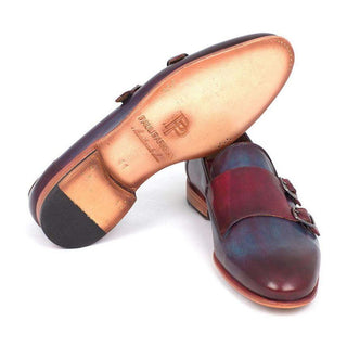 Paul Parkman Handmade Designer Shoes Men's Handmade Designer Shoes Double Monkstrap Burgundy Navy Loafers (PM5211)-AmbrogioShoes