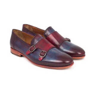 Paul Parkman Handmade Designer Shoes Men's Handmade Designer Shoes Double Monkstrap Burgundy Navy Loafers (PM5211)-AmbrogioShoes