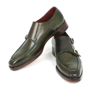 Paul Parkman Handmade Designer Shoes Men's Handmade Designer Shoes Double Monkstrap Goodyear Welted Green Loafers (PM5235)-AmbrogioShoes