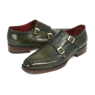 Paul Parkman Handmade Shoes Men's Handmade Shoes Double Monkstrap Goodyear Welted Green Loafers (PM5235)-AmbrogioShoes