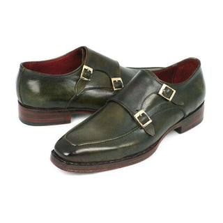 Paul Parkman Handmade Designer Shoes Men's Handmade Designer Shoes Double Monkstrap Goodyear Welted Green Loafers (PM5235)-AmbrogioShoes