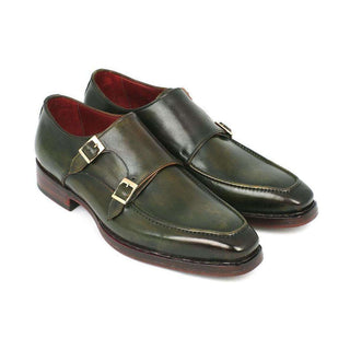 Paul Parkman Handmade Designer Shoes Men's Handmade Designer Shoes Double Monkstrap Goodyear Welted Green Loafers (PM5235)-AmbrogioShoes