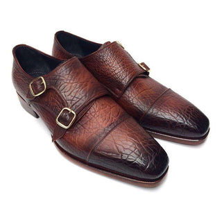 Paul Parkman Handmade Shoes Men's Handmade Shoes Double Monkstraps Brown Loafers (PM5237)-AmbrogioShoes