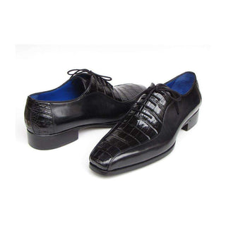 Paul Parkman Handmade Shoes Men's Handmade Shoes Genuine Crocodile & Calfskin Black Oxfords (PM4007)-AmbrogioShoes