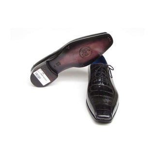 Paul Parkman Handmade Shoes Men's Handmade Shoes Genuine Crocodile & Calfskin Black Oxfords (PM4007)-AmbrogioShoes