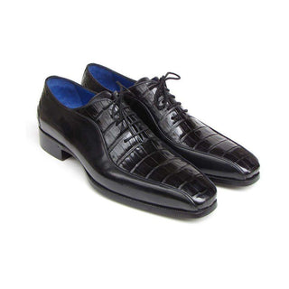 Paul Parkman Handmade Shoes Men's Handmade Shoes Genuine Crocodile & Calfskin Black Oxfords (PM4007)-AmbrogioShoes