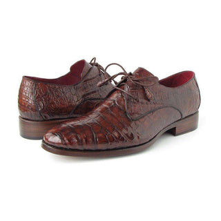 Paul Parkman Handmade Shoes Men's Handmade Shoes Genuine Crocodile Derby Brown Oxfords (PM4012)-AmbrogioShoes