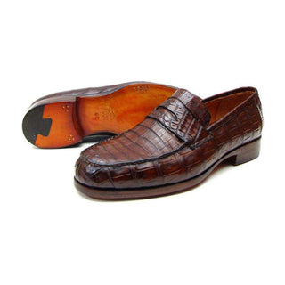 Paul Parkman Handmade Shoes Men's Handmade Shoes Genuine Crocodile Penny Brown Loafers (PM5216)-AmbrogioShoes