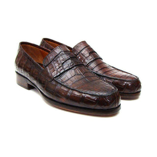 Paul Parkman Handmade Shoes Men's Handmade Shoes Genuine Crocodile Penny Brown Loafers (PM5216)-AmbrogioShoes