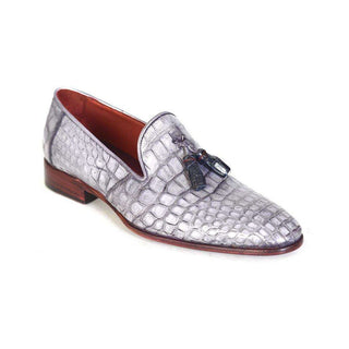 Paul Parkman Handmade Shoes Men's Handmade Shoes Genuine Crocodile Tassel Grey Loafers (PM4018)-AmbrogioShoes