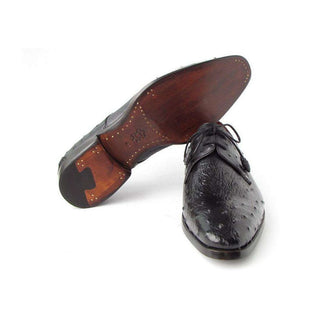 Paul Parkman Handmade Designer Shoes Men's Handmade Designer Shoes Genuine Ostrich Derby Black Oxfords (PM5209)-AmbrogioShoes