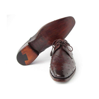 Paul Parkman Handmade Shoes Men's Handmade Shoes Genuine Ostrich Derby Brown Oxfords (PM5217)-AmbrogioShoes