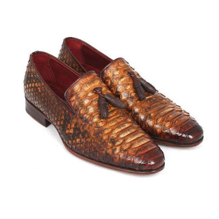 Paul Parkman Handmade Shoes Mens Handmade Shoes Genuine Skin Tassel Camel Loafers (PM5241)-AmbrogioShoes