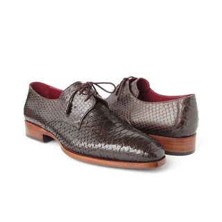 Paul Parkman Handmade Shoes Men's Handmade Shoes Genuine Snake Skin Derby Brown Oxfords (PM4023)-AmbrogioShoes