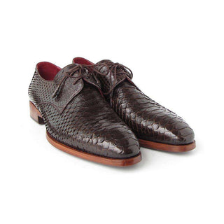 Paul Parkman Handmade Shoes Men's Handmade Shoes Genuine Snake Skin Derby Brown Oxfords (PM4023)-AmbrogioShoes