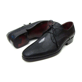 Paul Parkman Handmade Shoes Men's Handmade Shoes Genuine Stingray Goodyear Welted Derby Black Oxfords (PM4000)-AmbrogioShoes