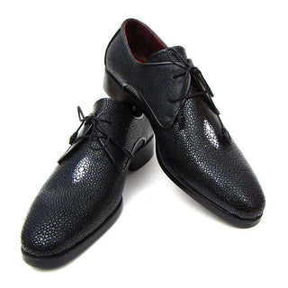 Paul Parkman Handmade Shoes Men's Handmade Shoes Genuine Stingray Goodyear Welted Derby Black Oxfords (PM4000)-AmbrogioShoes