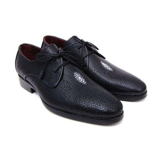 Paul Parkman Handmade Shoes Men's Handmade Shoes Genuine Stingray Goodyear Welted Derby Black Oxfords (PM4000)-AmbrogioShoes