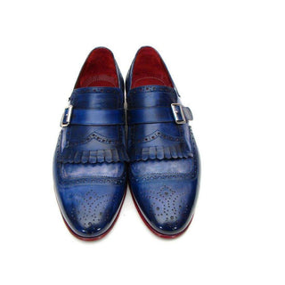 Paul Parkman Handmade Shoes Men's Handmade Shoes Kiltie Monkstrap Shoes Dual Tone Blue Loafers (PM5201)-AmbrogioShoes