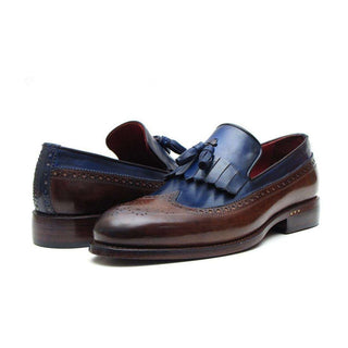Paul Parkman Handmade Shoes Men's Handmade Shoes Kiltie Tassel Brown Navy Loafers (PM5202)-AmbrogioShoes