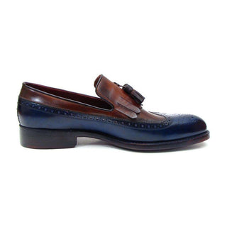 Paul Parkman Handmade Shoes Men's Handmade Shoes Kiltie Tassel Navy Tobacco Loafers (PM5203)-AmbrogioShoes