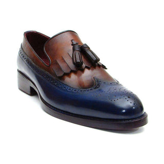 Paul Parkman Handmade Designer Shoes Men's Handmade Designer Shoes Kiltie Tassel Navy Tobacco Loafers (PM5203)-AmbrogioShoes