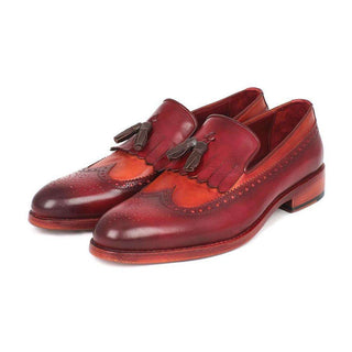 Paul Parkman Handmade Designer Shoes Men's Handmade Designer Shoes Kiltie Tassel Red Tobacco Burgundy Loafers (PM5204)-AmbrogioShoes