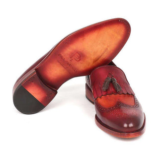 Paul Parkman Handmade Designer Shoes Men's Handmade Designer Shoes Kiltie Tassel Red Tobacco Burgundy Loafers (PM5204)-AmbrogioShoes